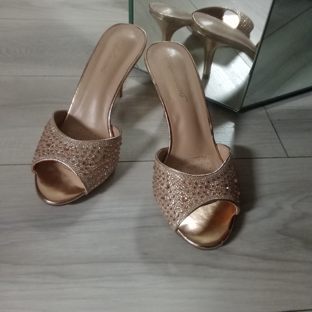 Gold mule stilettos